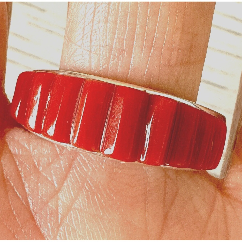 Navajo Inlay Red Coral Wedding Band Sz 14 Ring 10mm Mens Signed A Lee Corn